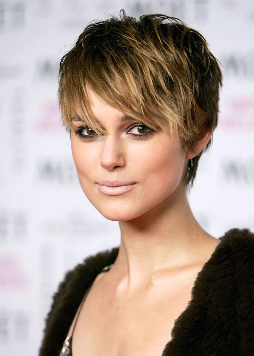 Short Pixie Cut Women's Straight Human Hair Lace Front Wigs With Bangs10inch