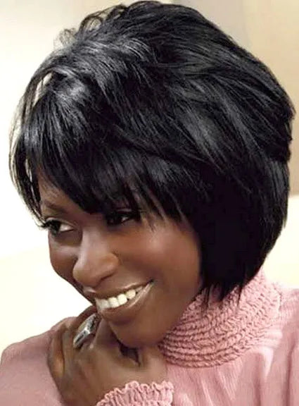 Medium Straight Layered Capless Human Hair Black Wigs