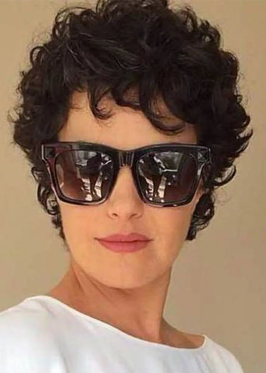 Trending Women's Short Curly Hairstyles Short Length Synthetic Hair Wigs Lace Front Cap Wigs 8Inch