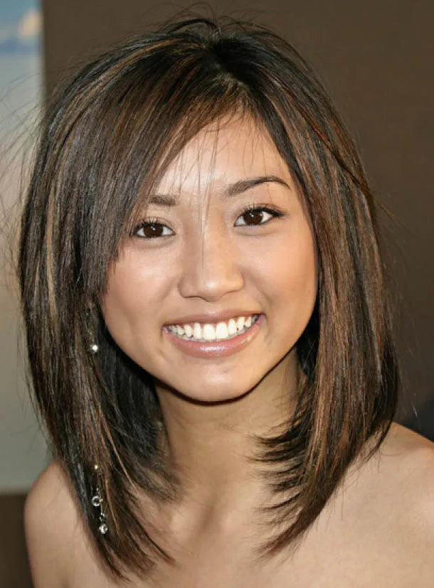 Long Straight Bob Hairstyle 100% Human Hair Mixed Color Lace Wig 14 Inches