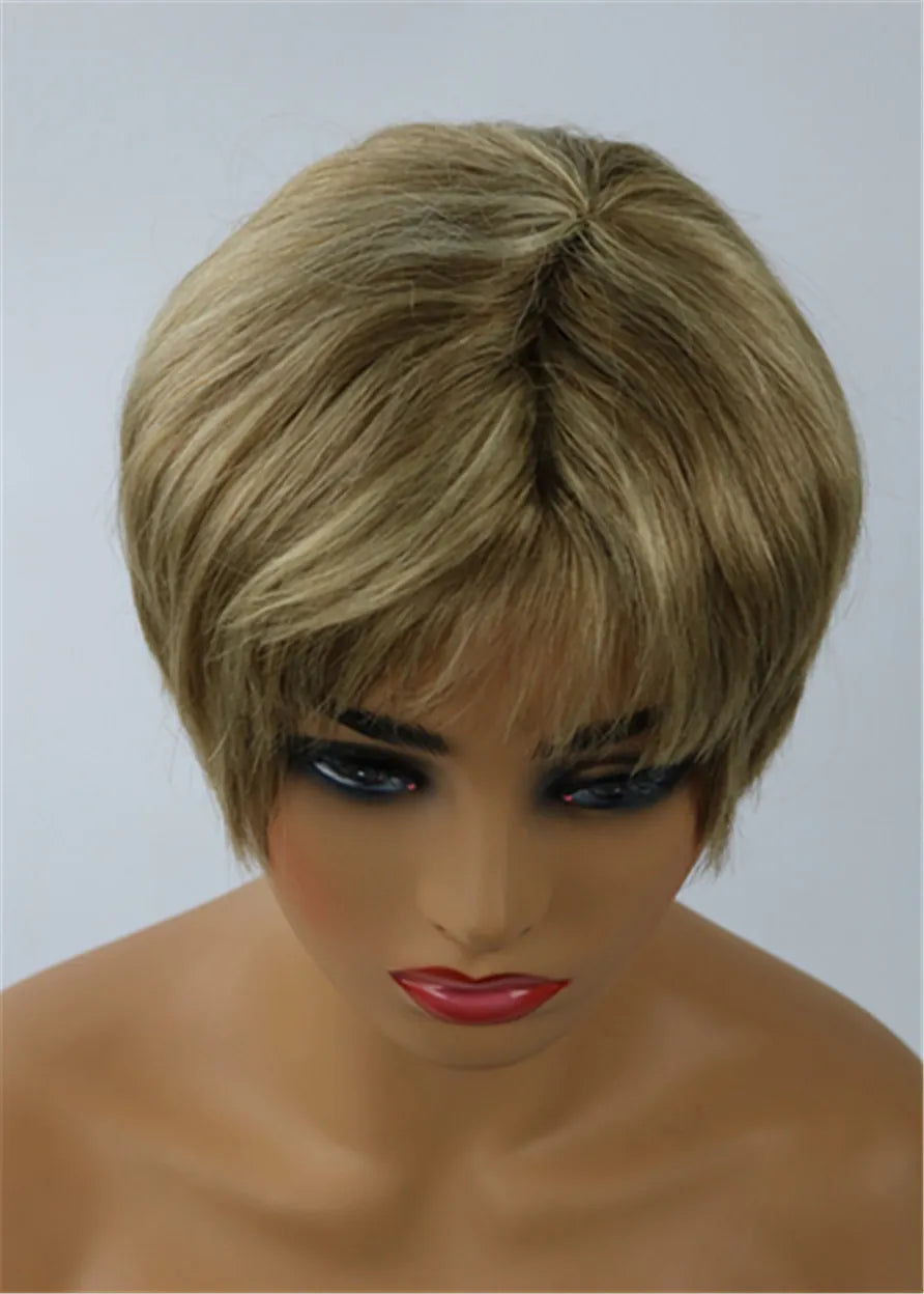 Latest Trend Short Layered Straight Lisa Rinna Hairstyle Capless Human Hair Wig 8 Inches