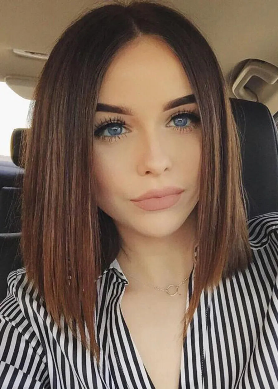 Classical Bob Style Natural Straight Medium Synthetic Hair Capless Wigs 14 Inches