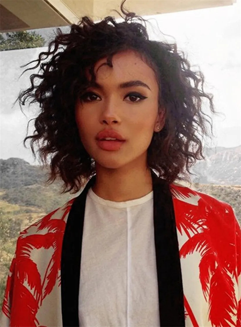 Messy Short African American Wigs Curly Lace Front Synthetic Hair 12 Inches