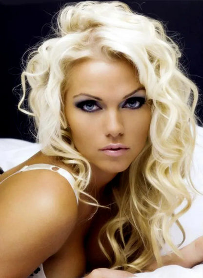 Long Curly Blonde 100% Human Hair Full Lace Wig 16 Inches