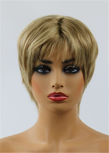Latest Trend Short Layered Straight Lisa Rinna Hairstyle Capless Human Hair Wig 8 Inches