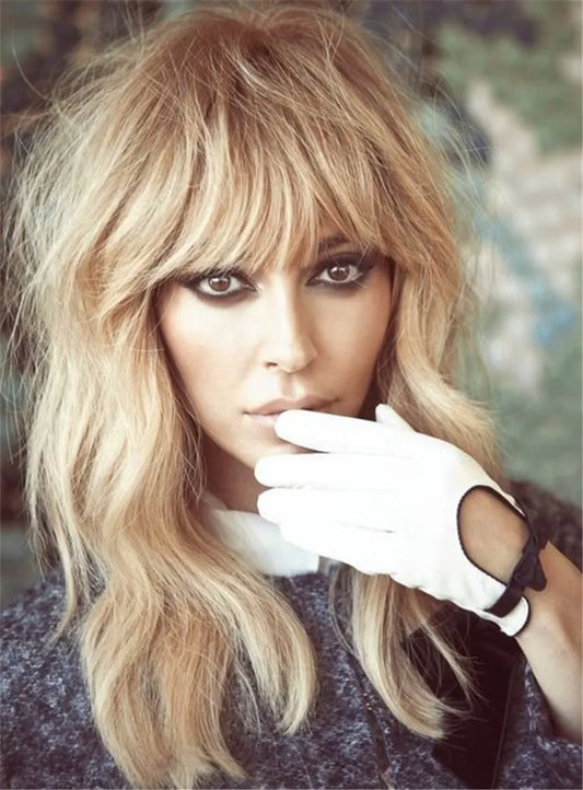 Golden Soft Charming Natural Vintage Fluffy  Low Price Wavy Synthetic Hair Capless Women Wigs 16 Inches