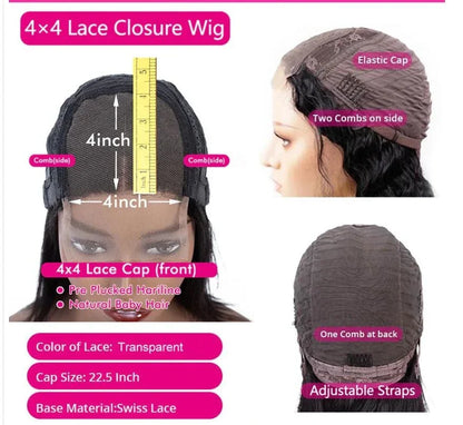 Deep Wave 4*4 Transparent Lace Closure Wigs